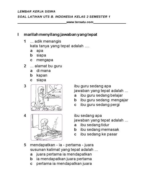 Soal Bahasa Indonesia Kelas 1 Sd